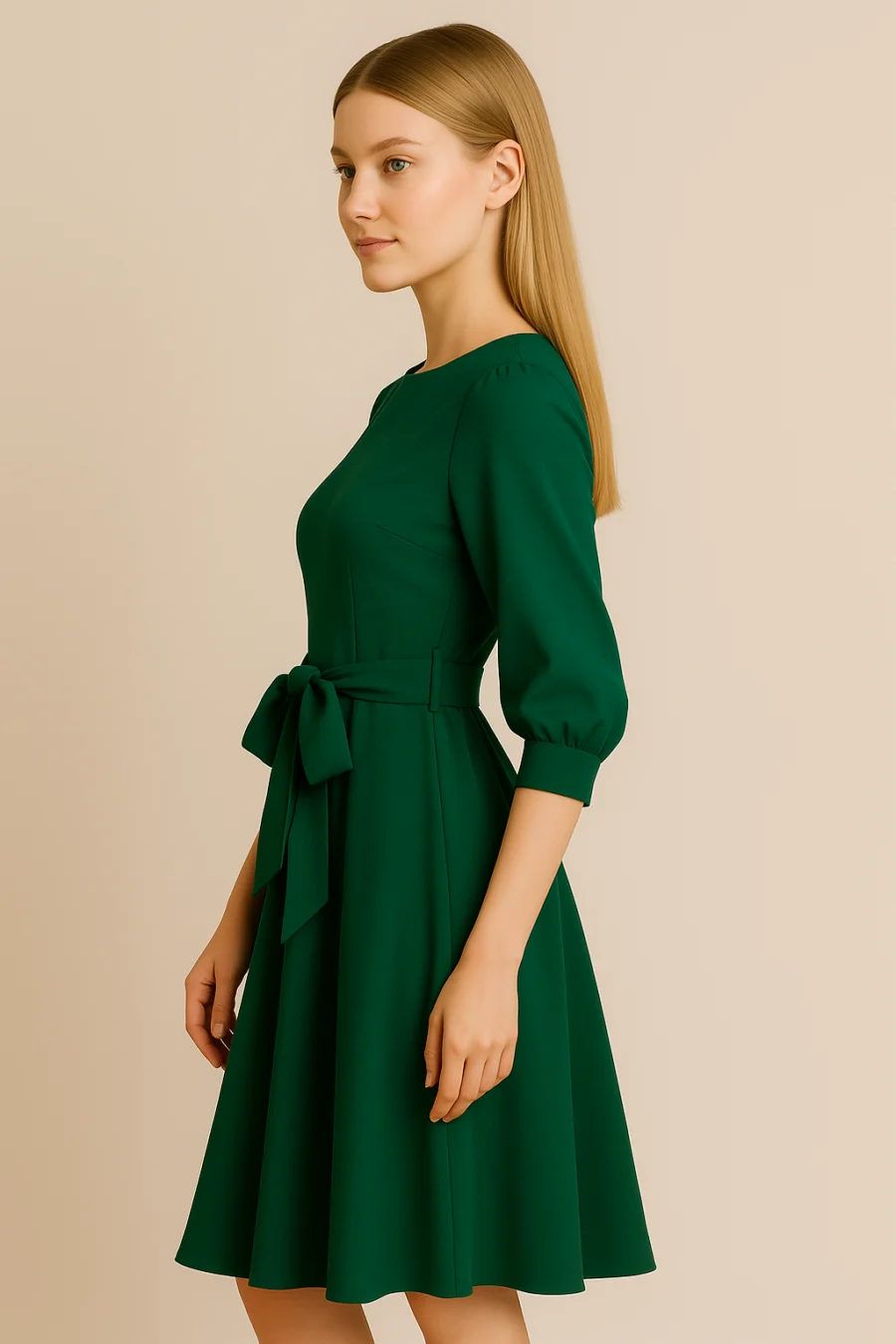 Fit and Flare Crepe Dress-Green - Image 3