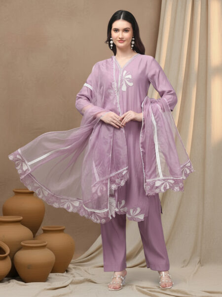 Aronita Lilac Woman Embroidered Suit Set
