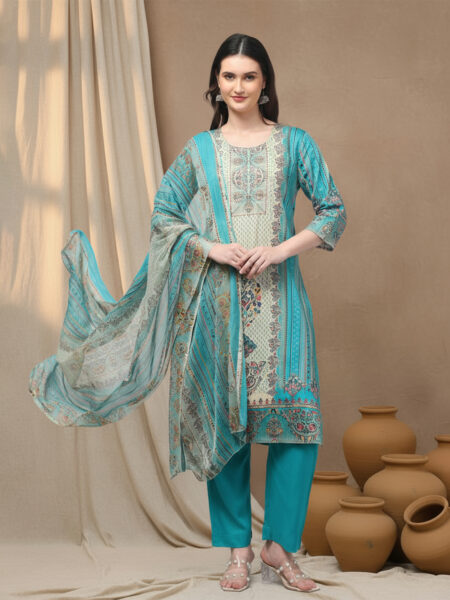 Aronita Multicolor Print Woman Embroidered Suit set