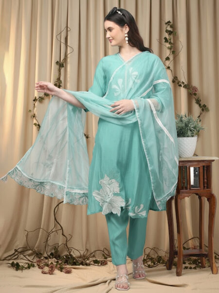 Aronita Embroidered Suit Set with Organza Dupatta