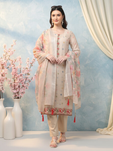 Aronita Beige Woman Embroidered Suit Set
