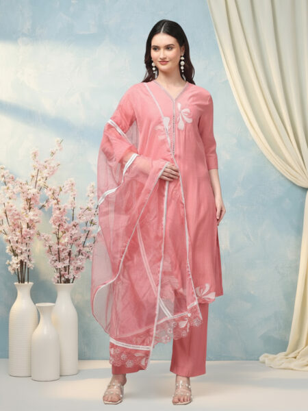 Aronita Peach Woman Ebroidered Suit Set