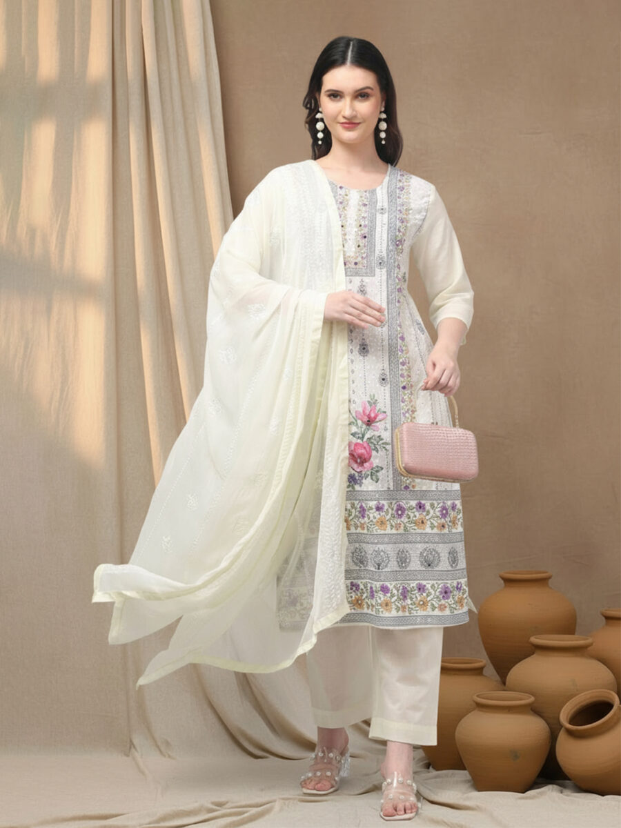 Aronita Off White Woman Embroidered Suit Set