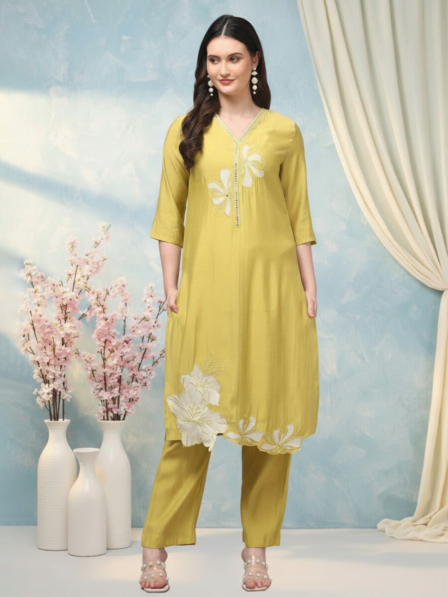 Aronita Mustard Woman Embroidered Suit Set - Image 2