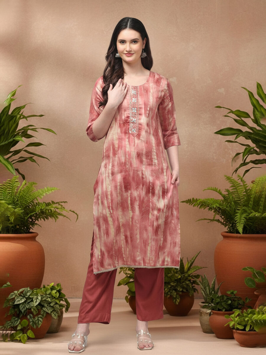 Aronita Woman Foil Print with Mirror work Suit Set - Image 2