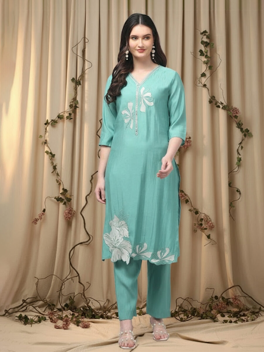 Aronita Embroidered Suit Set with Organza Dupatta - Image 2