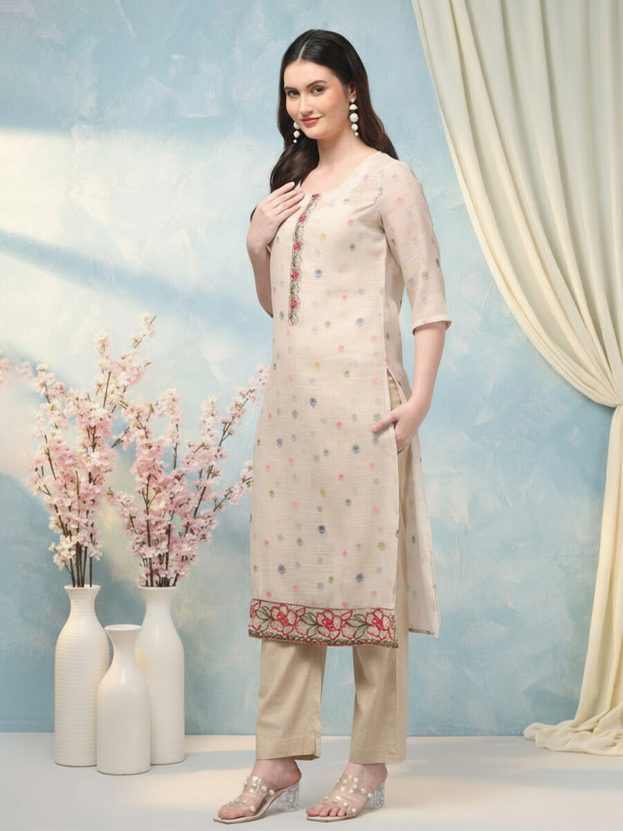 Aronita Beige Woman Embroidered Suit Set - Image 2