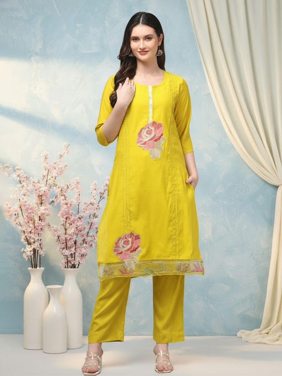 Aronita Mustard Embroidered Woman Suit Set - Image 2