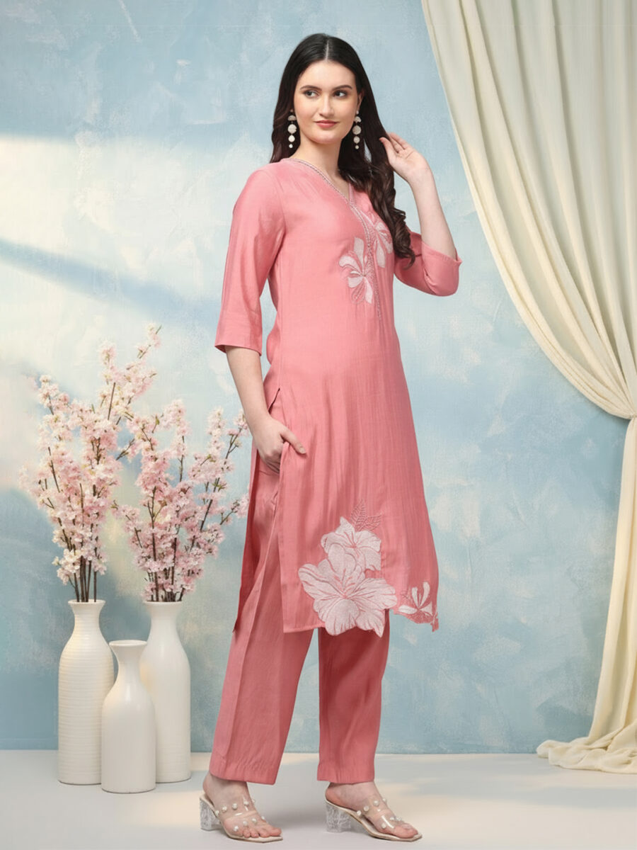 Aronita Peach Woman Ebroidered Suit Set - Image 5