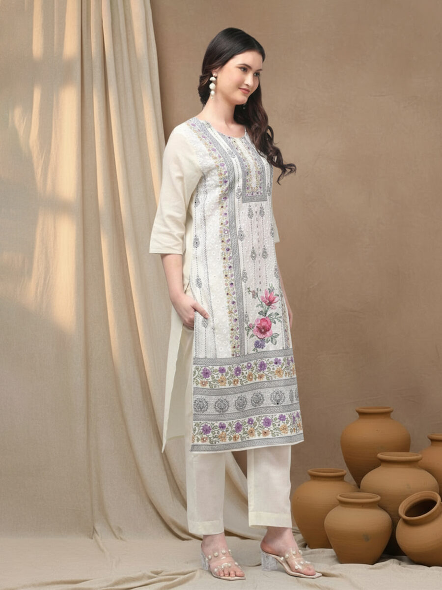 Aronita Off White Woman Embroidered Suit Set - Image 3