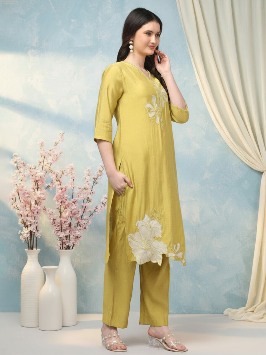 Aronita Mustard Woman Embroidered Suit Set - Image 4