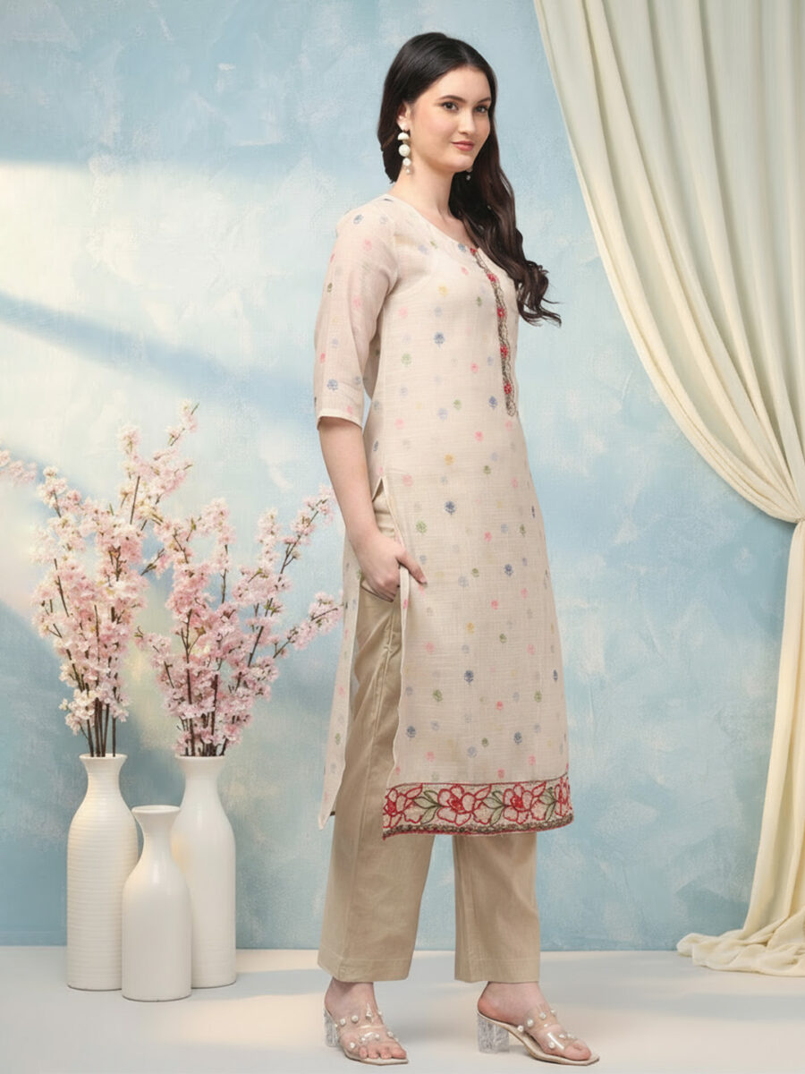 Aronita Beige Woman Embroidered Suit Set - Image 3