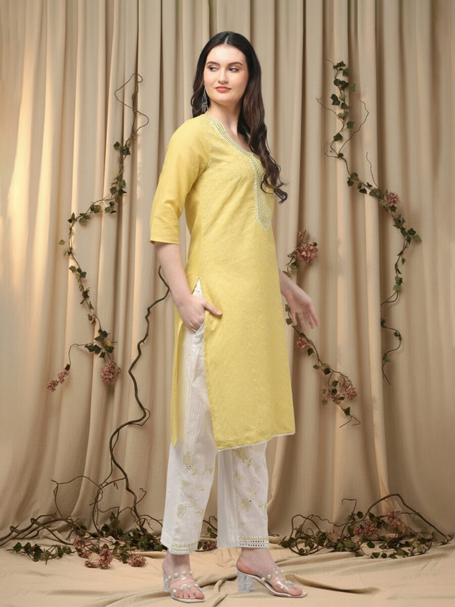 Aronita Woman Yellow Embroidered Suit Set - Image 3