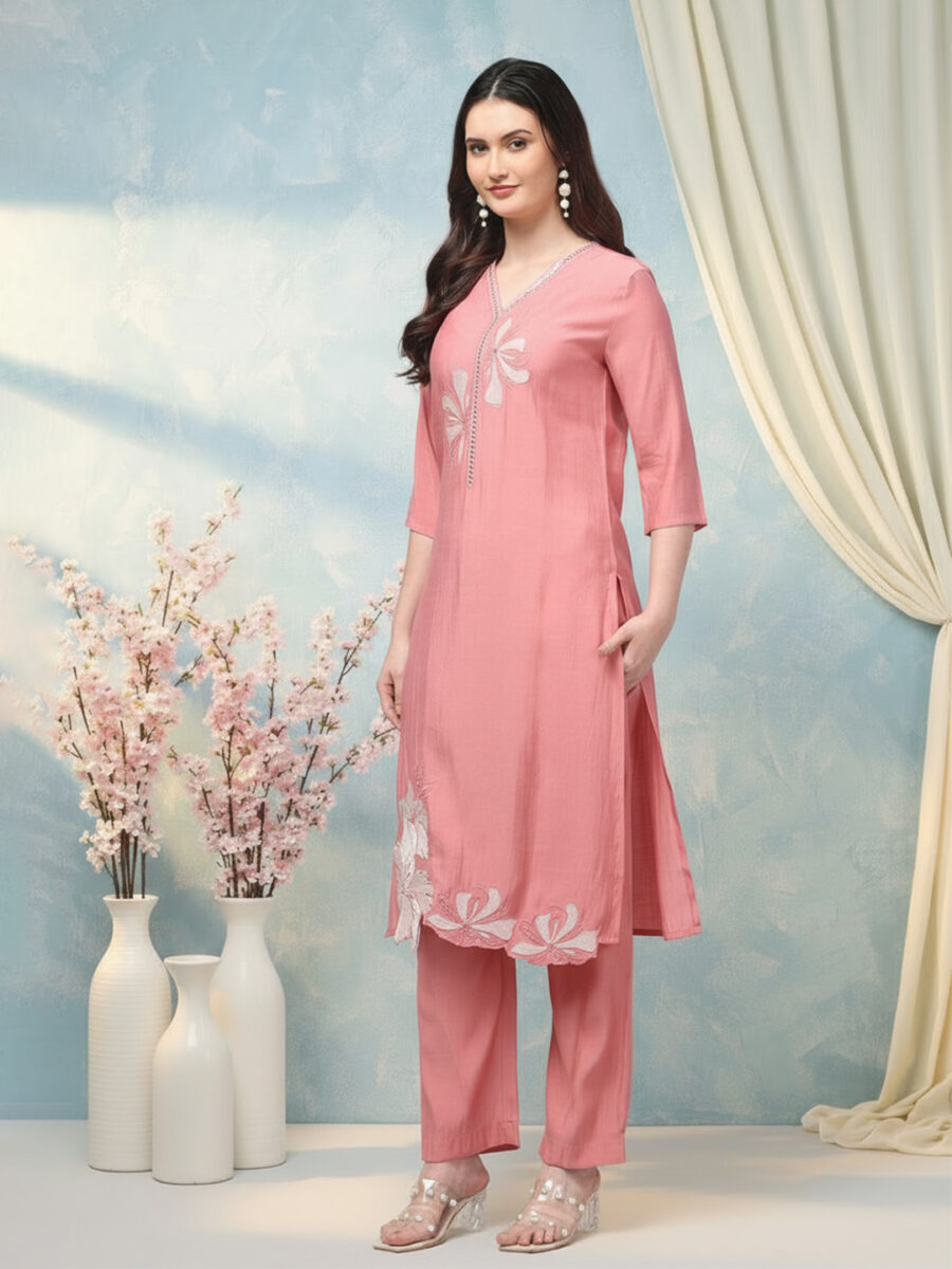 Aronita Peach Woman Ebroidered Suit Set - Image 4