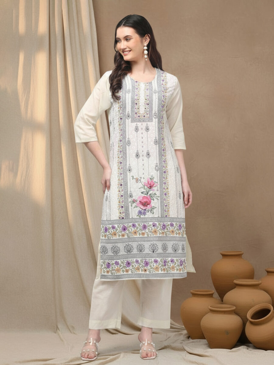 Aronita Off White Woman Embroidered Suit Set - Image 2
