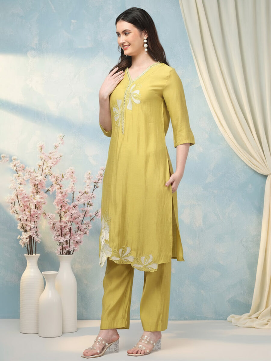 Aronita Mustard Woman Embroidered Suit Set - Image 3