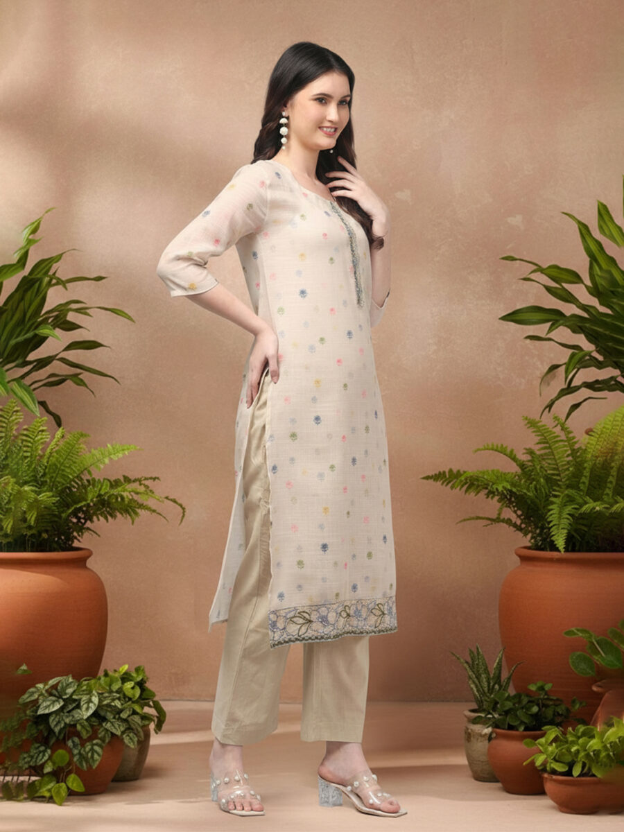 Aronita Grey & Beige Woman Embroidered Suit Set - Image 4