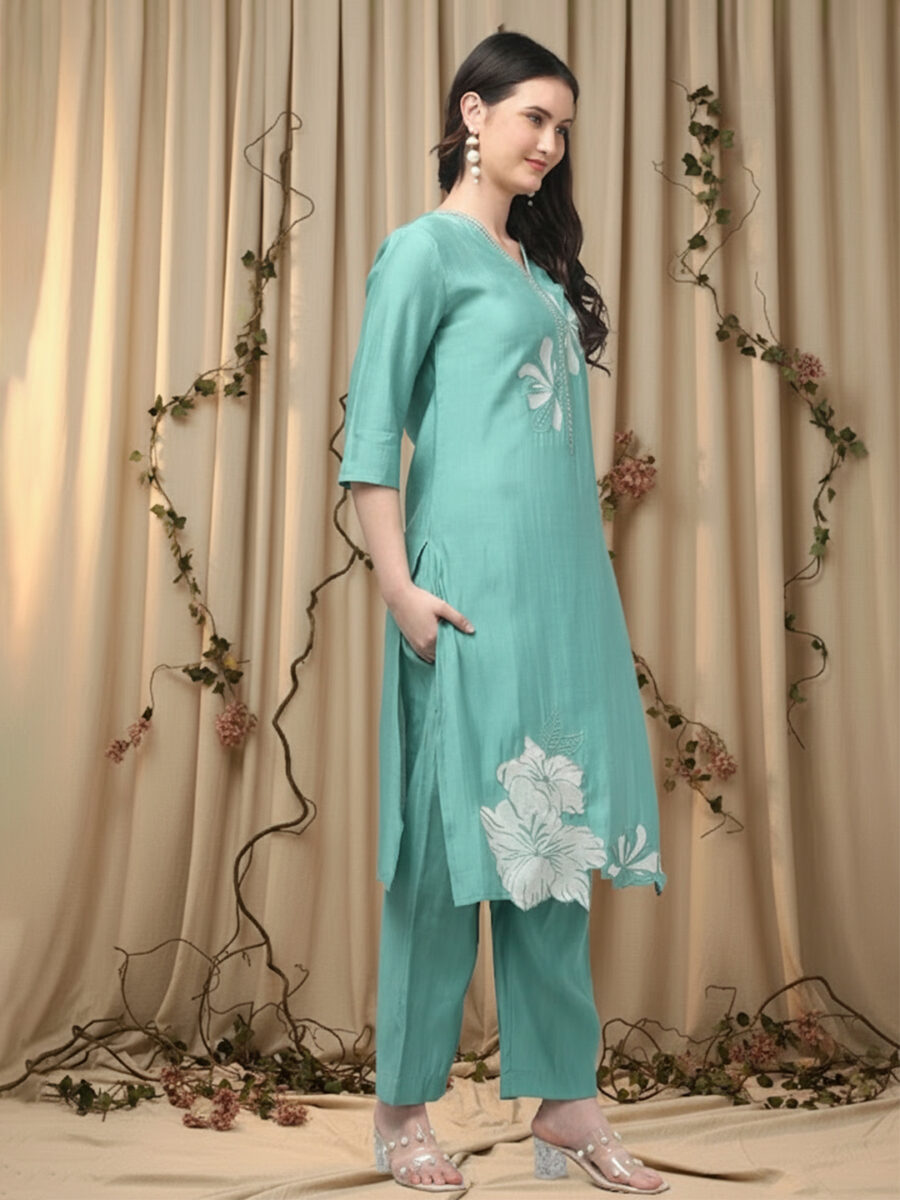 Aronita Embroidered Suit Set with Organza Dupatta - Image 4
