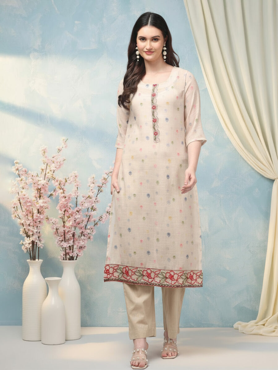 Aronita Beige Woman Embroidered Suit Set - Image 4