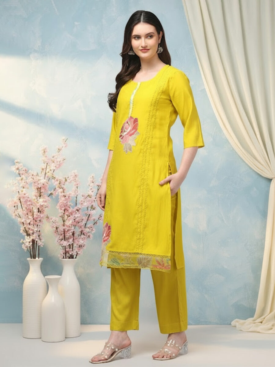 Aronita Mustard Embroidered Woman Suit Set - Image 3