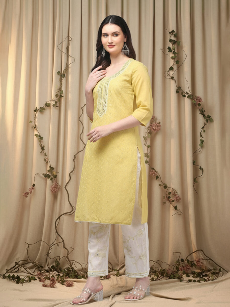 Aronita Woman Yellow Embroidered Suit Set - Image 4