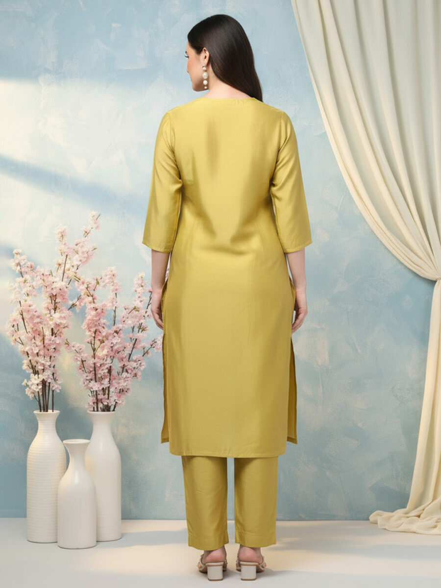 Aronita Mustard Woman Embroidered Suit Set - Image 5