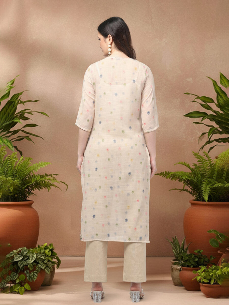 Aronita Grey & Beige Woman Embroidered Suit Set - Image 5