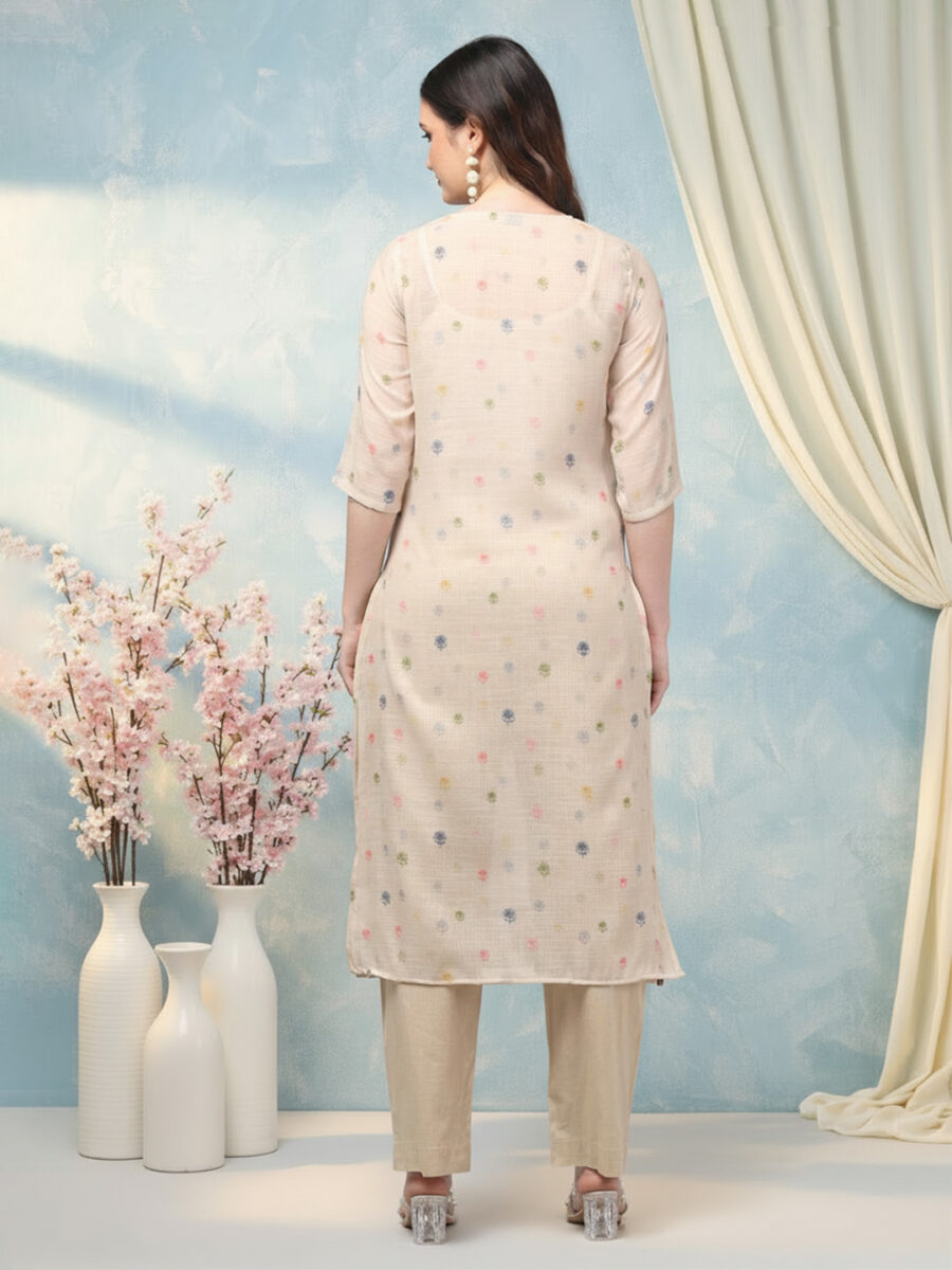 Aronita Beige Woman Embroidered Suit Set - Image 5