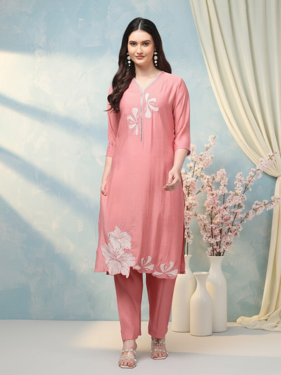 Aronita Peach Woman Ebroidered Suit Set - Image 2