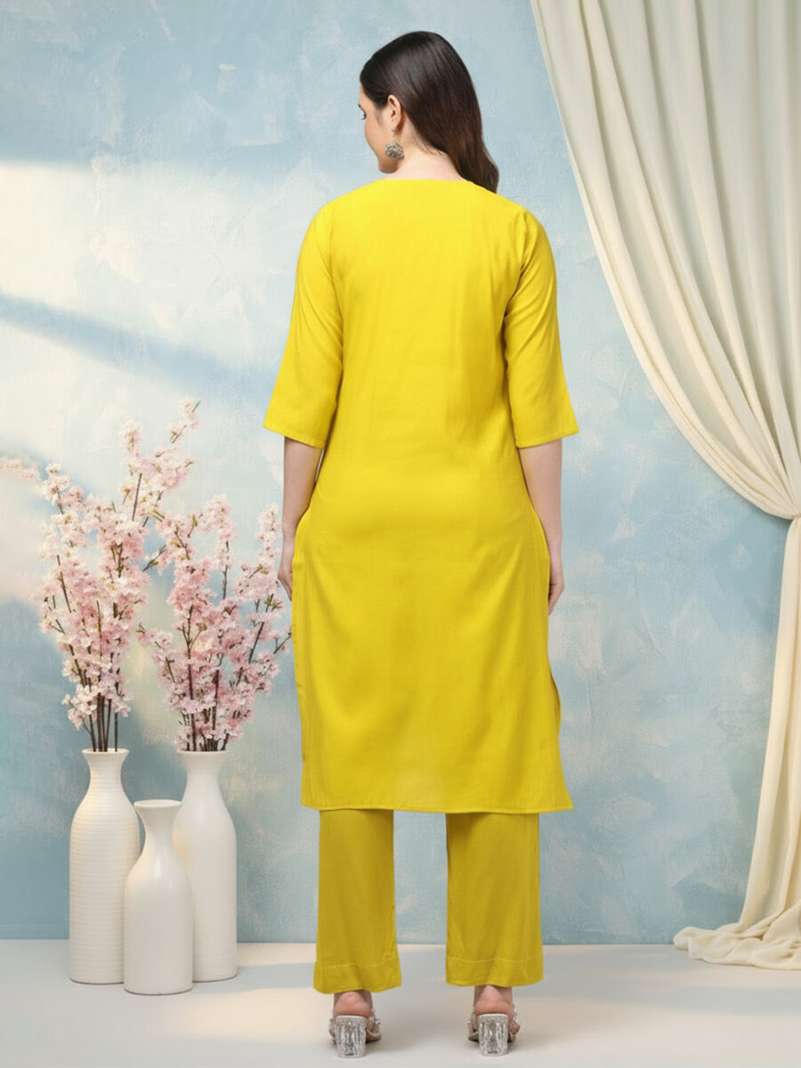 Aronita Mustard Embroidered Woman Suit Set - Image 4