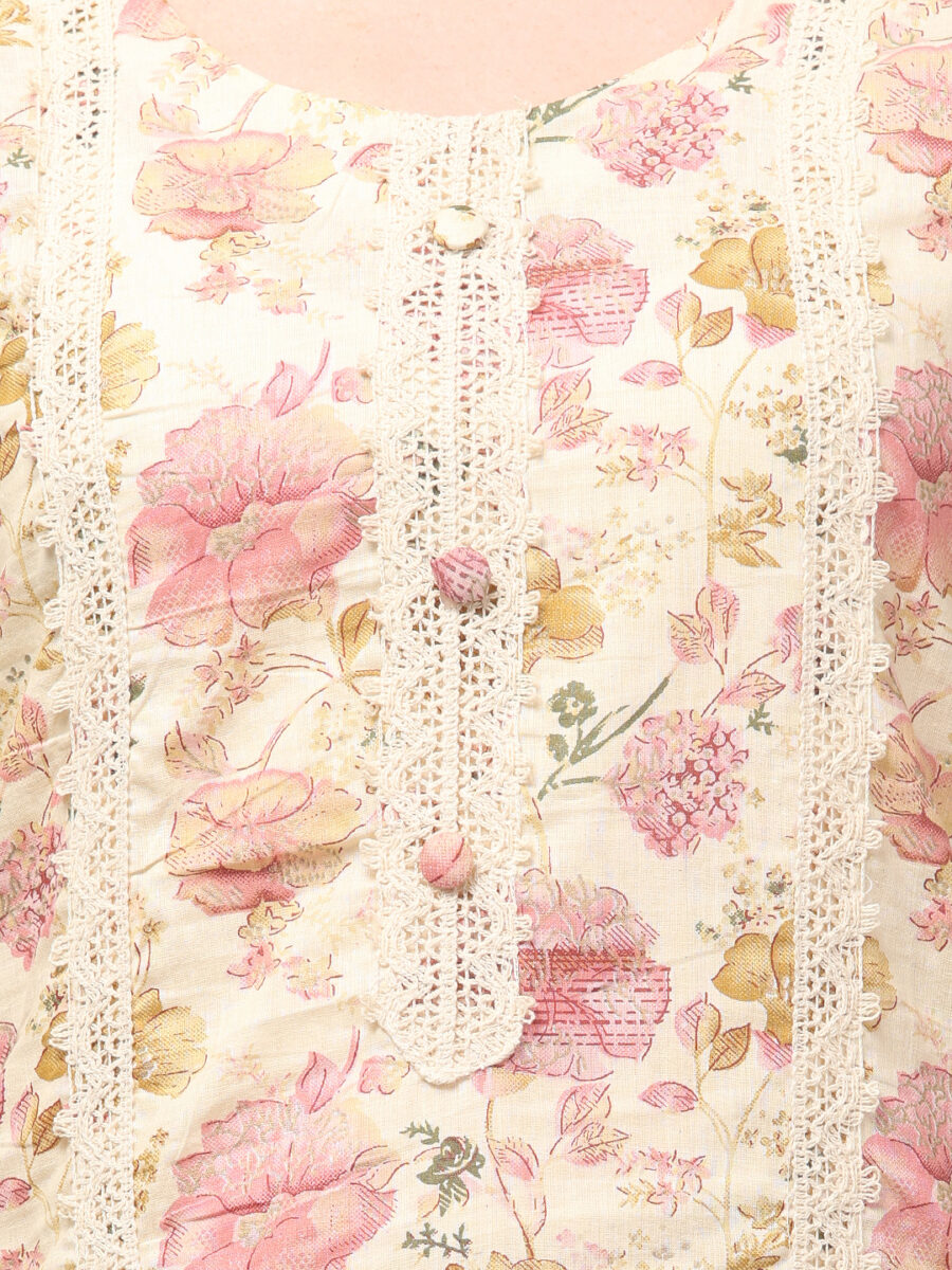 Aronita Peach Floral Print Woman Cotton Embroidered Suit Set - Image 7