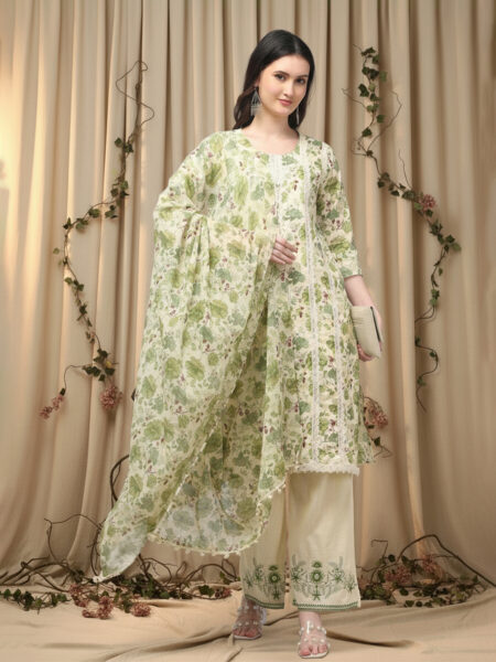 Aronita Women Green Floral Printed Pure Cotton Suit Set