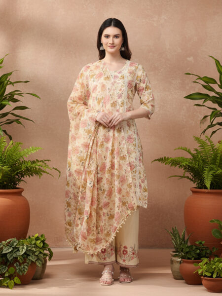 Aronita Women Printed Thread Work Pure Cotton Suit Set