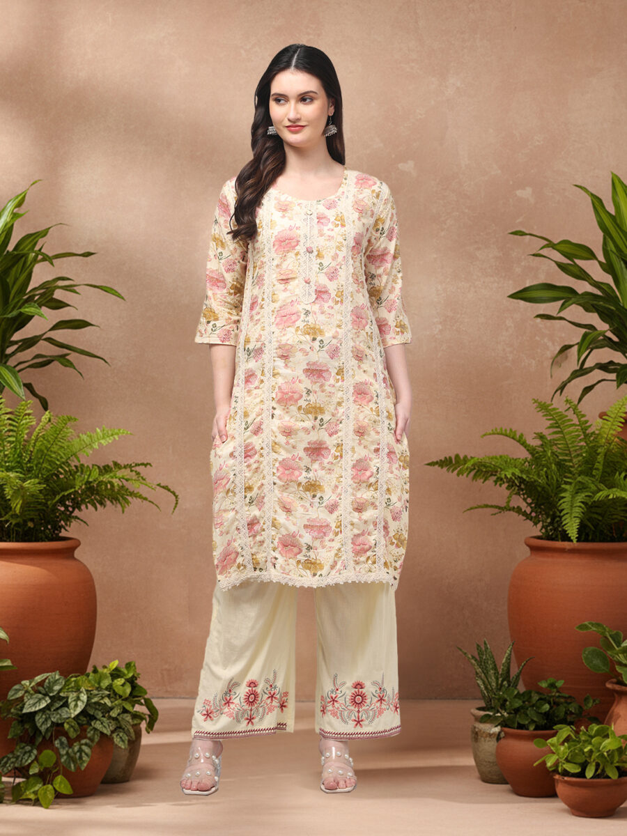 Aronita Women Printed Thread Work Pure Cotton Suit Set - Image 2