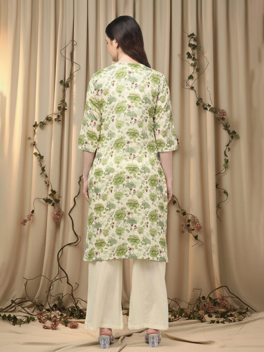 Aronita Women Green Floral Printed Pure Cotton Suit Set - Image 5