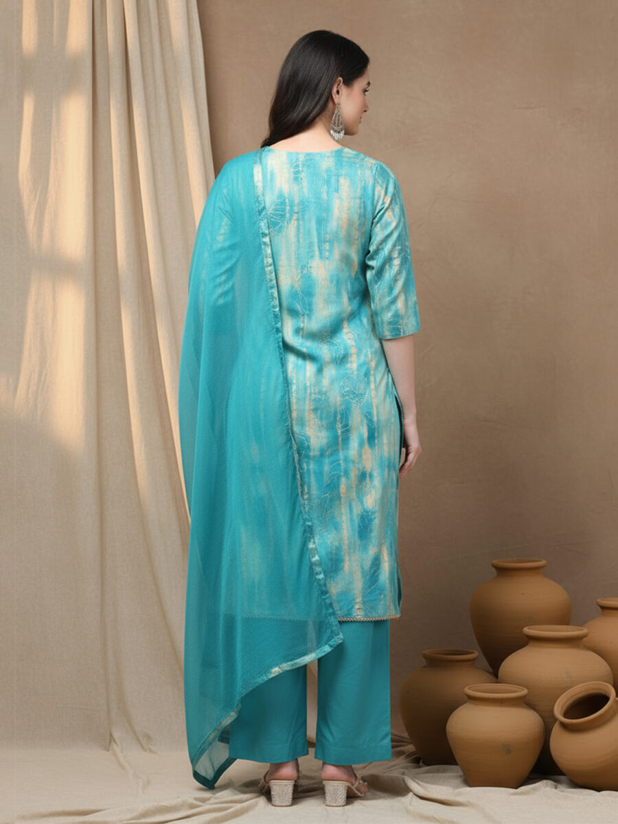 Aronita Sea Green Foil Printed Thread Work Suit Set - Image 5