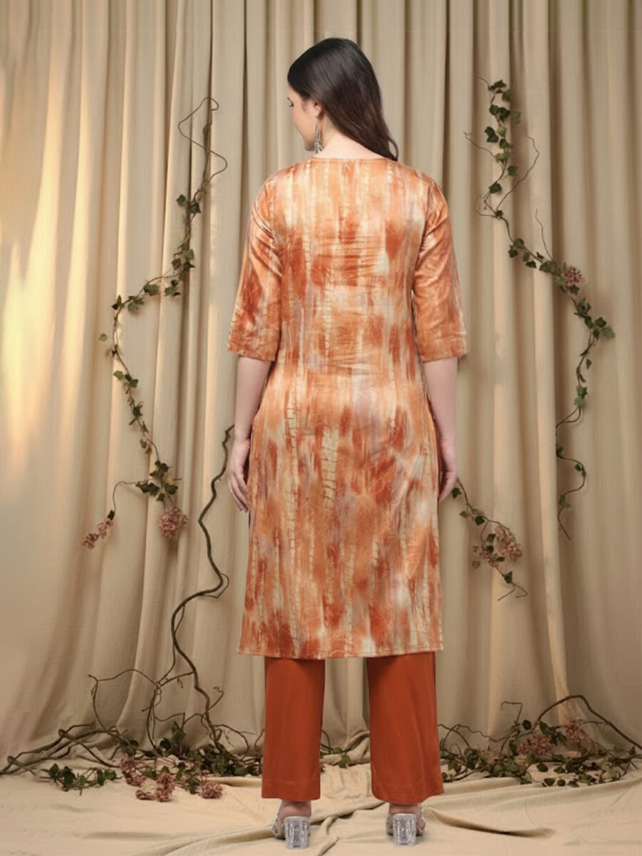 Aronita Woman Rust Foil Print with Mirror work Suit Set - Image 3