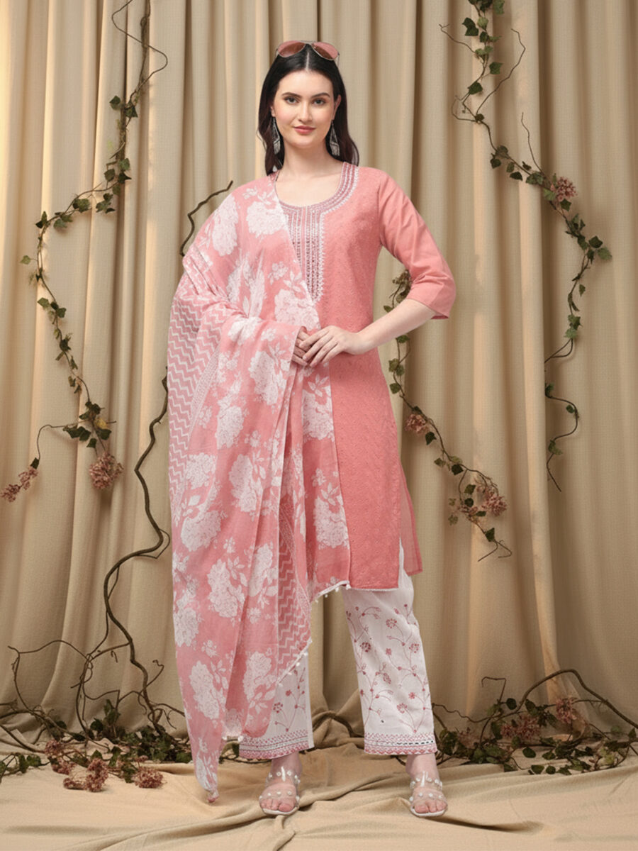 Aronita Women Thread Work  Pure Cotton Suit Set