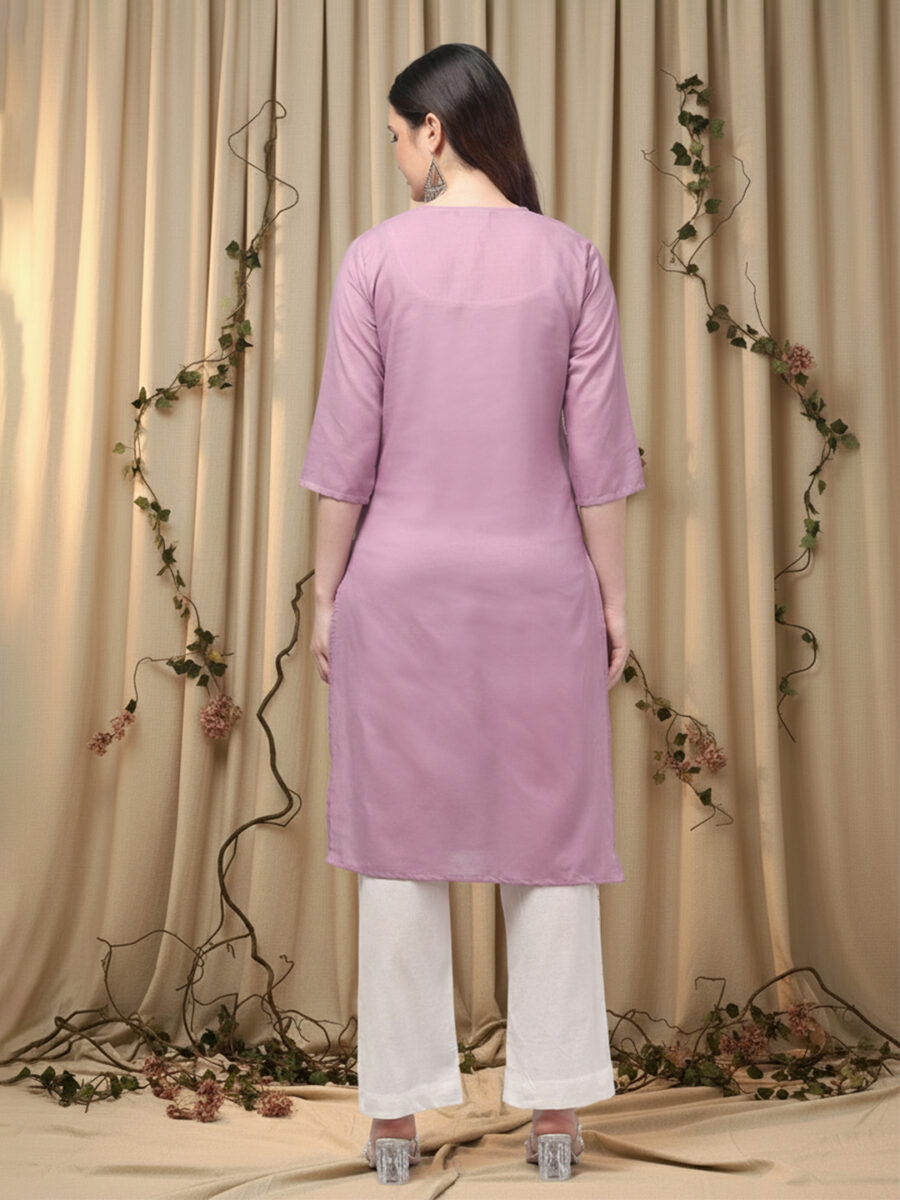 Aronita Purple Embroidered Mirror Work Pure Cotton Suit Set - Image 3