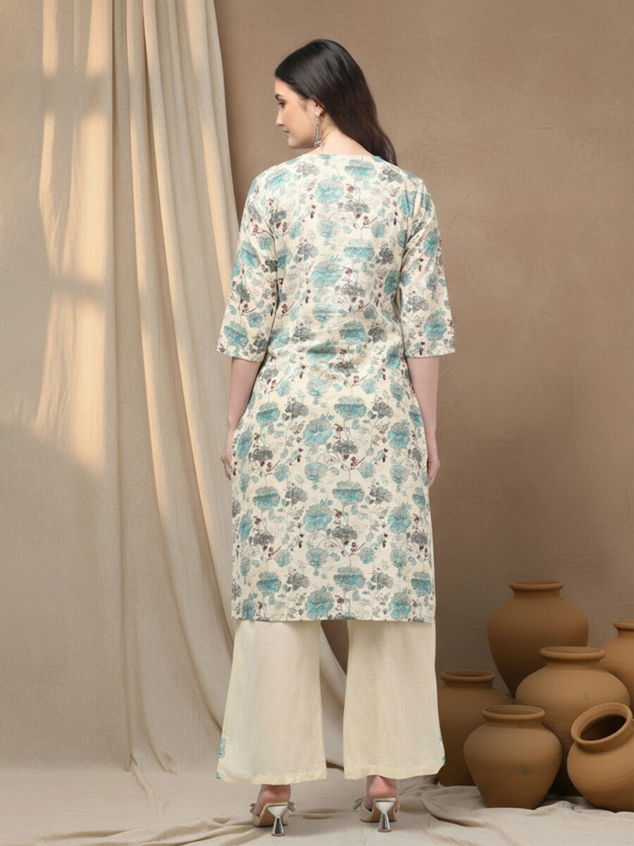 Aronita Women Sea Green Floral Printed Thread Work Pure Cotton Suit Set - Image 5