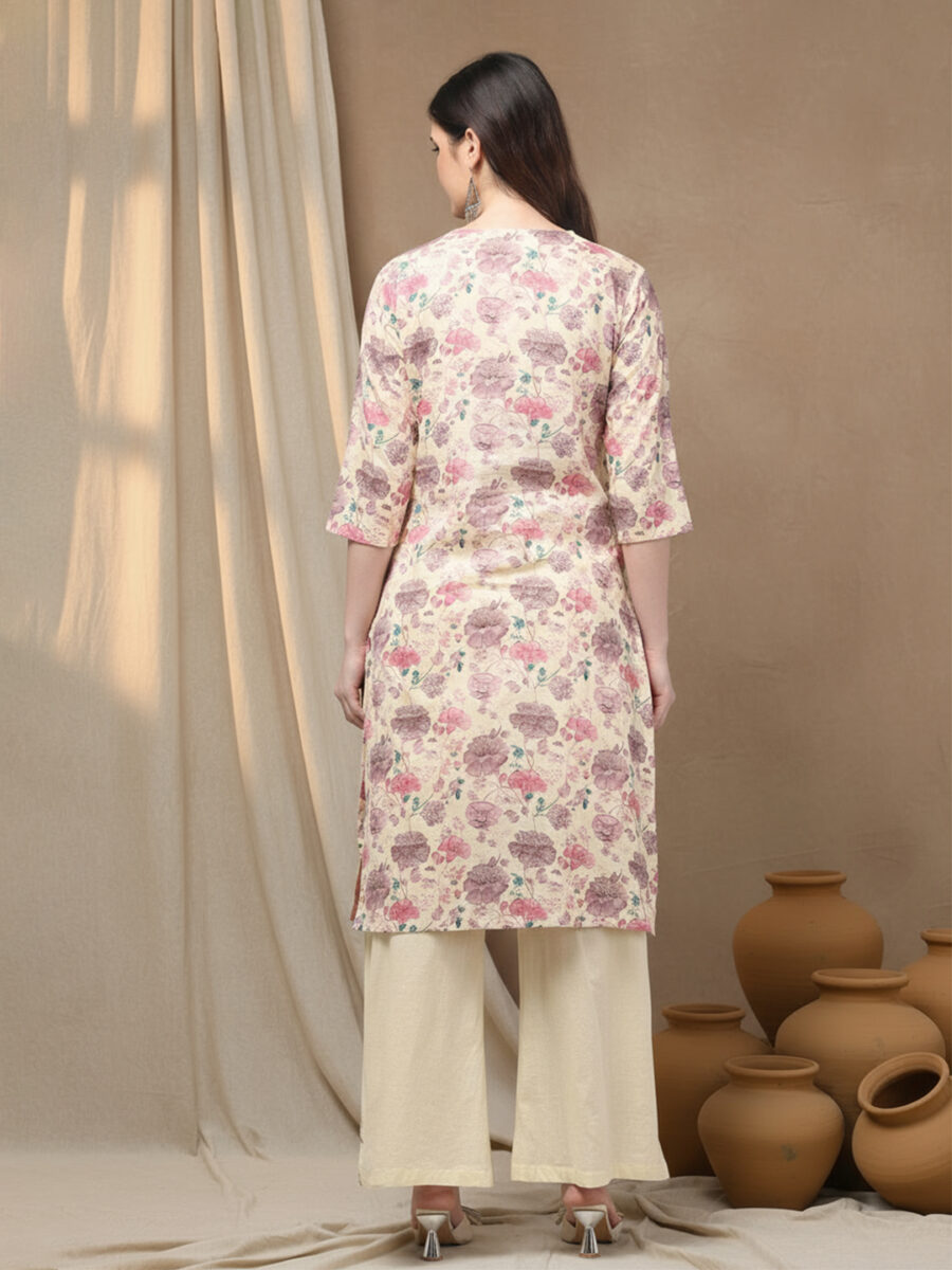 Aronita Pink Floral Printed Thread Work Pure Cotton Suit Set - Image 5