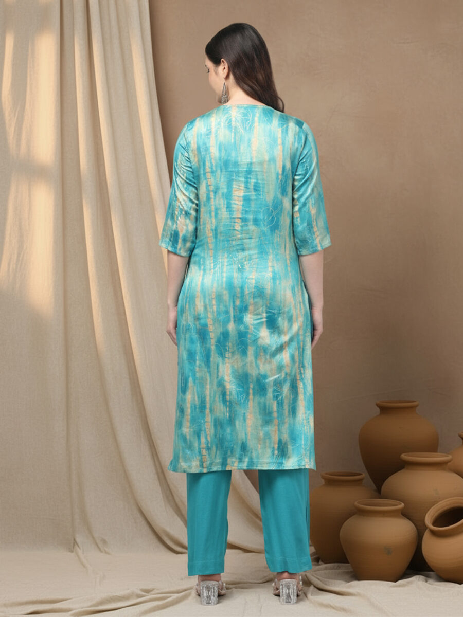 Aronita Sea Green Foil Printed Thread Work Suit Set - Image 6