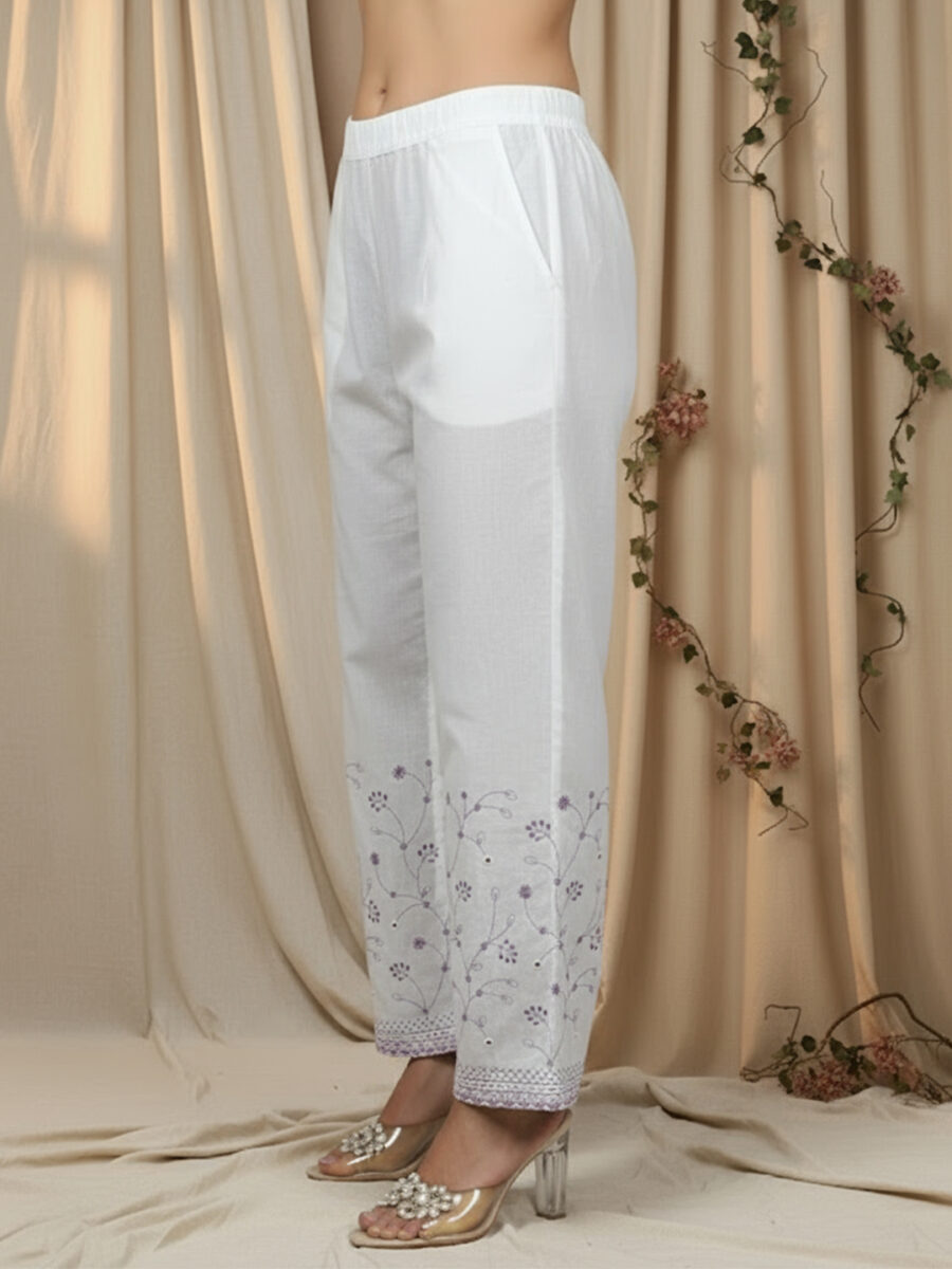 Aronita Purple Embroidered Mirror Work Pure Cotton Suit Set - Image 6