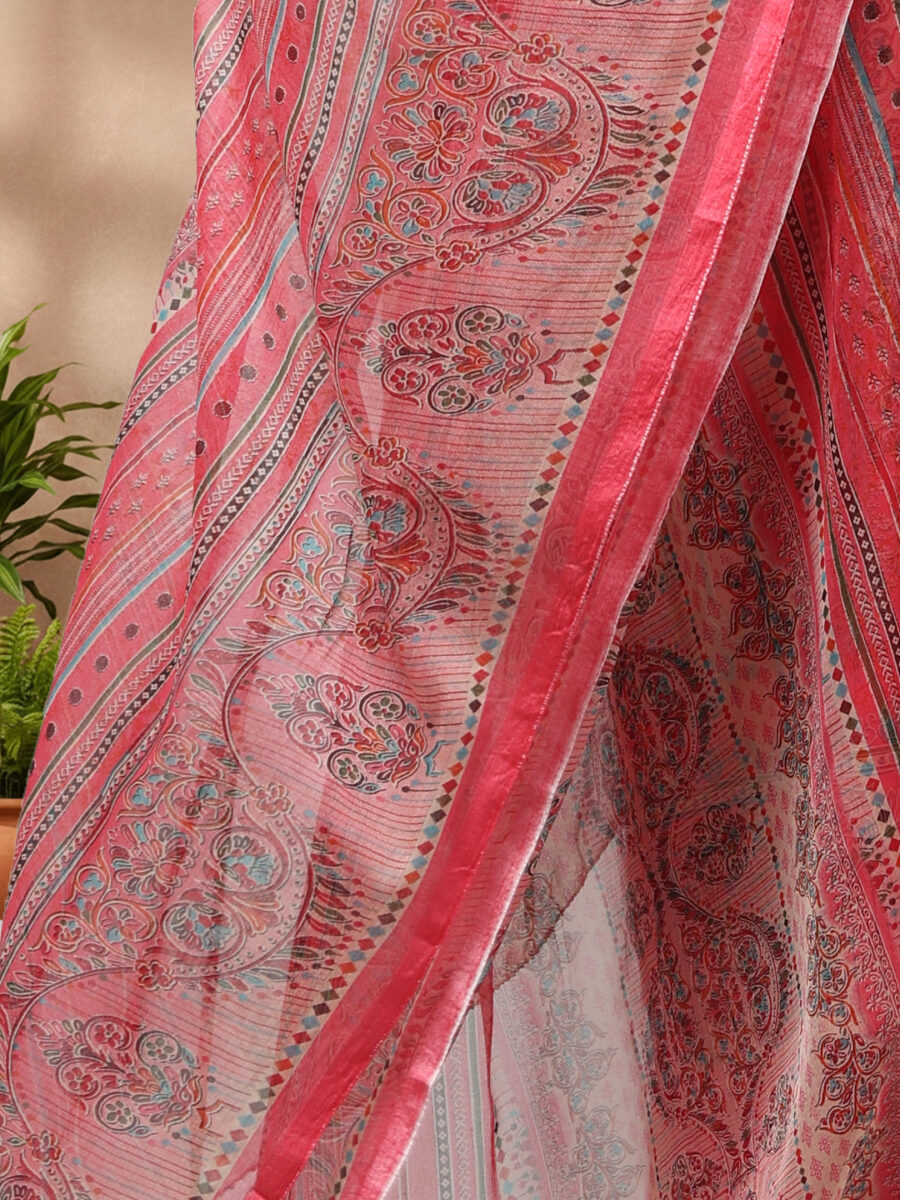 Aronita Ethnic Motif Printed Round Neck Pink Suit Set - Image 8