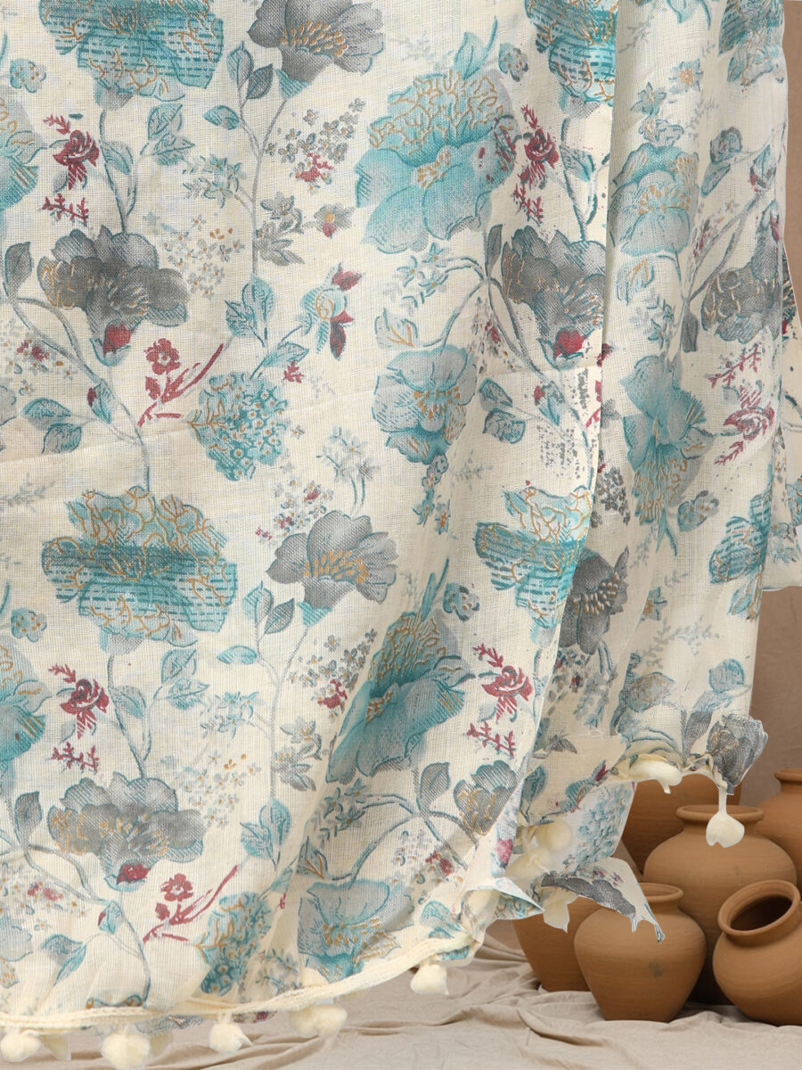 Aronita Women Sea Green Floral Printed Thread Work Pure Cotton Suit Set - Image 8