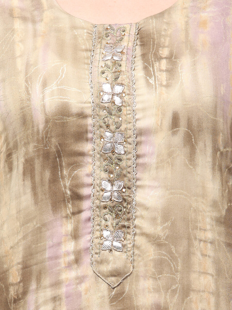 Aronita Olive Green Foil Printed Thread Work Suit Set - Image 6