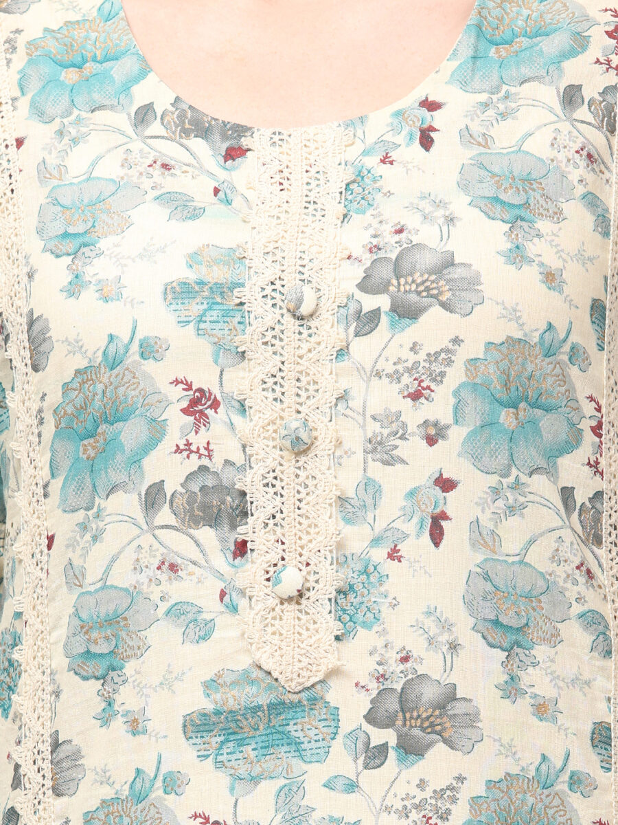 Aronita Women Sea Green Floral Printed Thread Work Pure Cotton Suit Set - Image 7