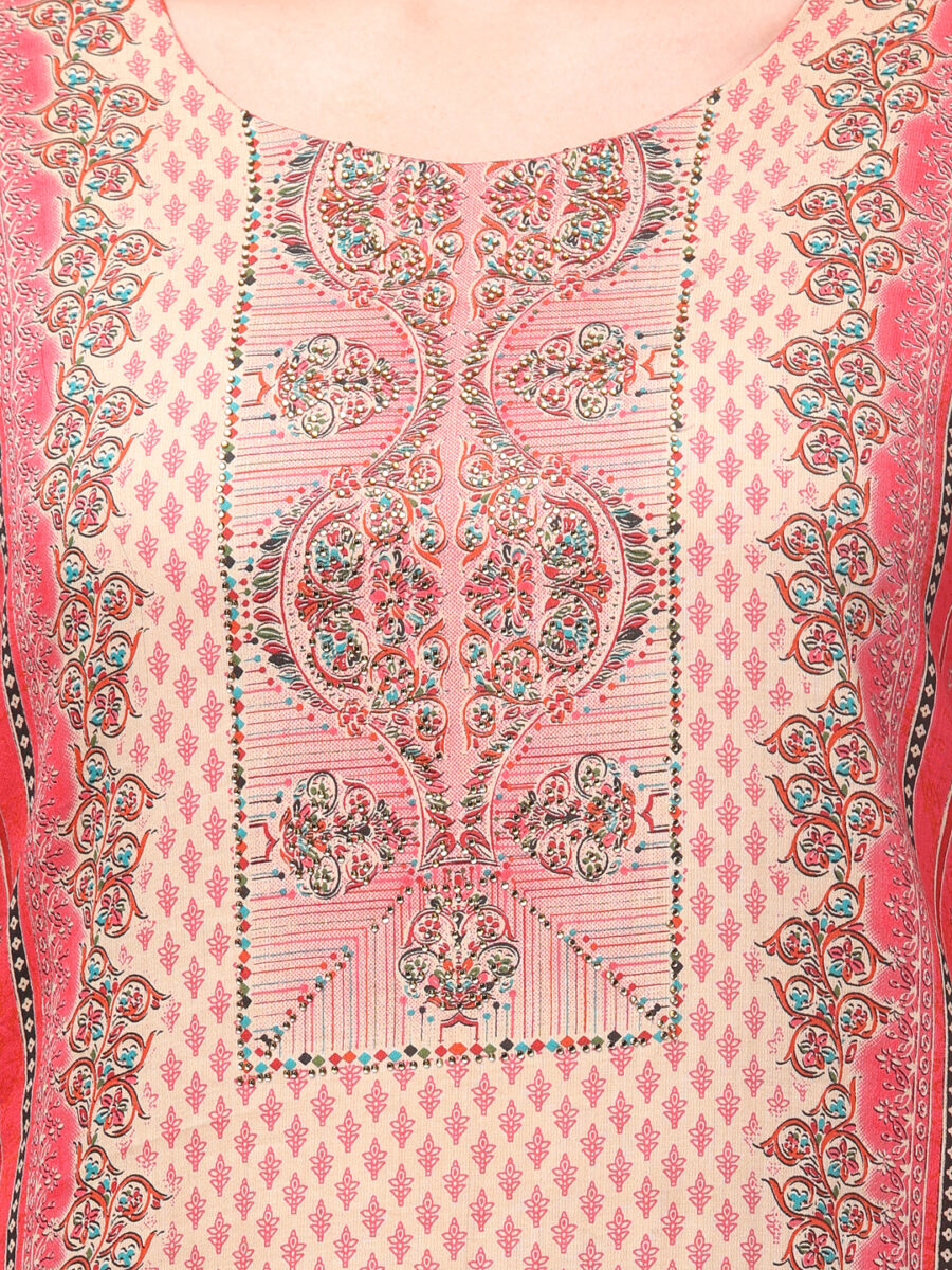 Aronita Ethnic Motif Printed Round Neck Pink Suit Set - Image 7