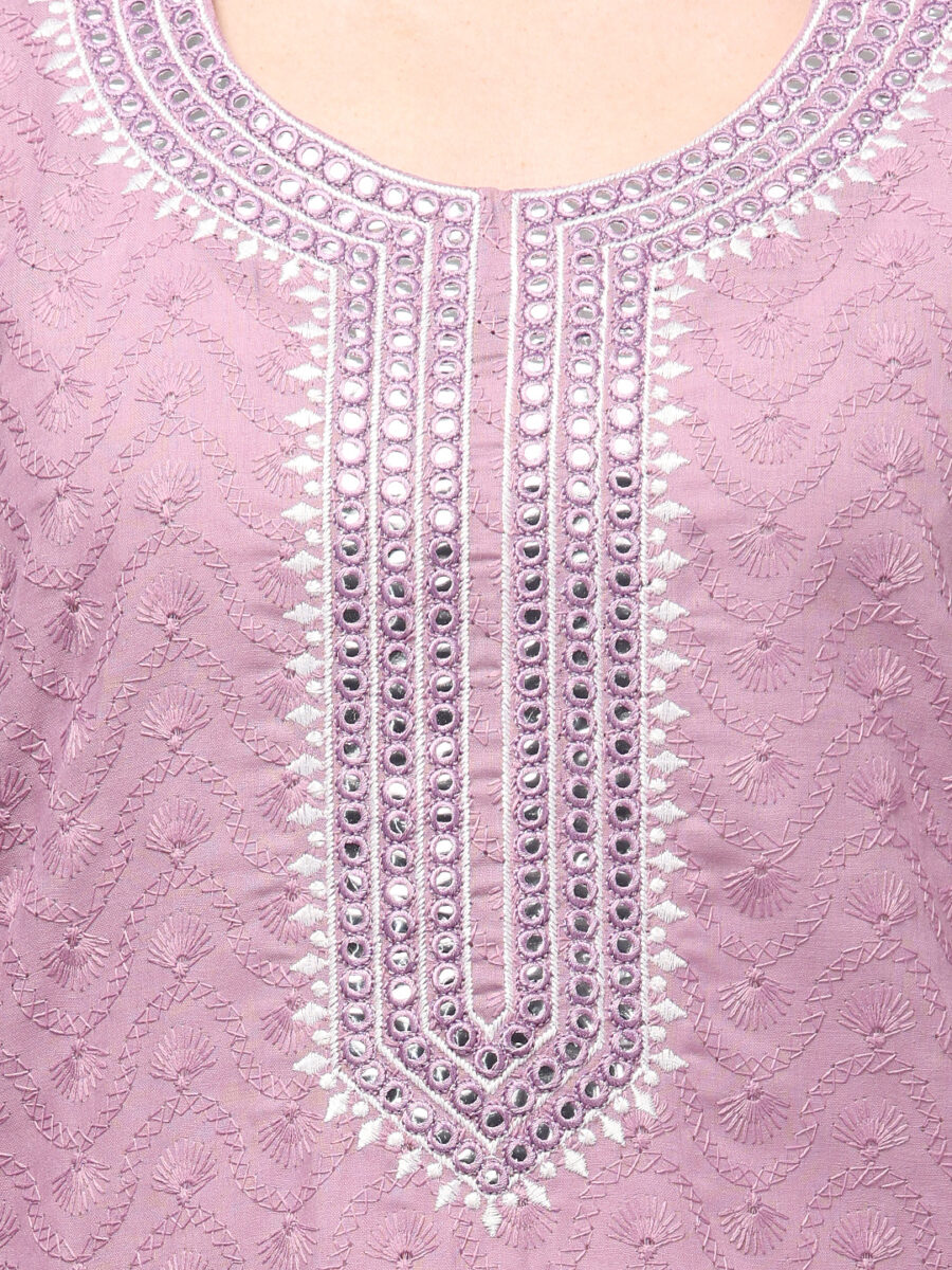 Aronita Purple Embroidered Mirror Work Pure Cotton Suit Set - Image 7