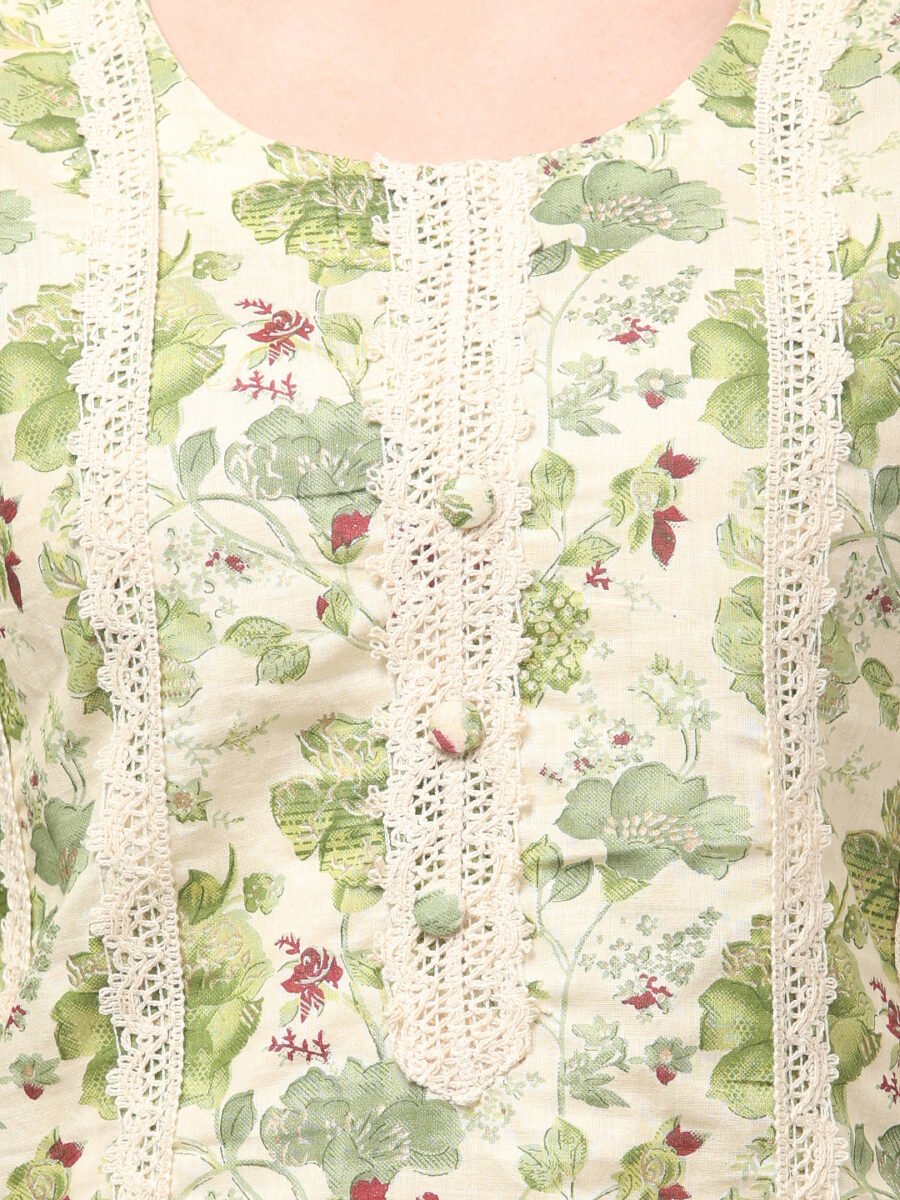 Aronita Women Green Floral Printed Pure Cotton Suit Set - Image 7